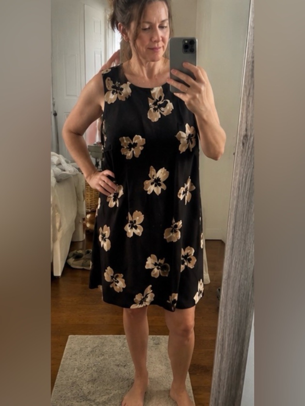Tommy Hilfiger Black Dress with Beige Floral Print Size 12